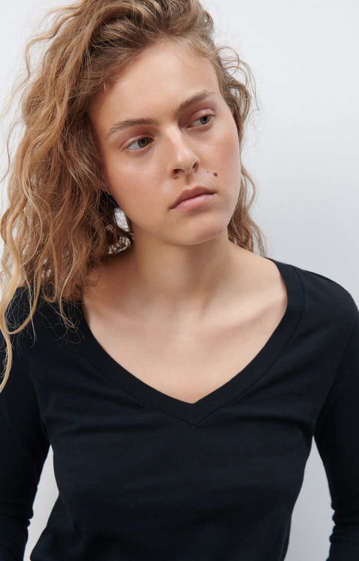 American Vintage Gamipy Long Sleeve T Shirt V Neck Black