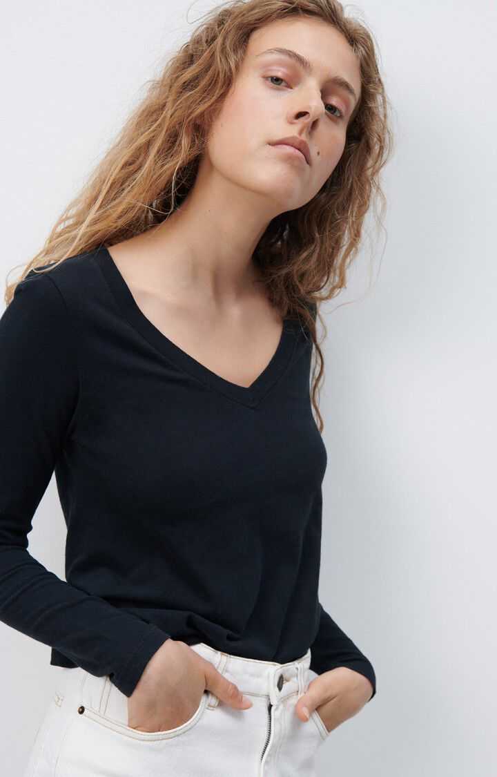 American Vintage Gamipy Long Sleeve T Shirt V Neck Black