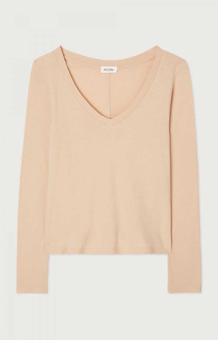 American Vintage Gamipy Long Sleeve T Shirt V Neck Sand