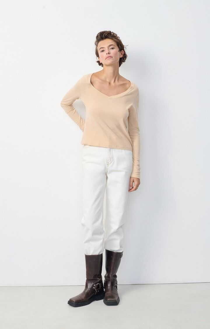 American Vintage Gamipy Long Sleeve T Shirt V Neck Sand