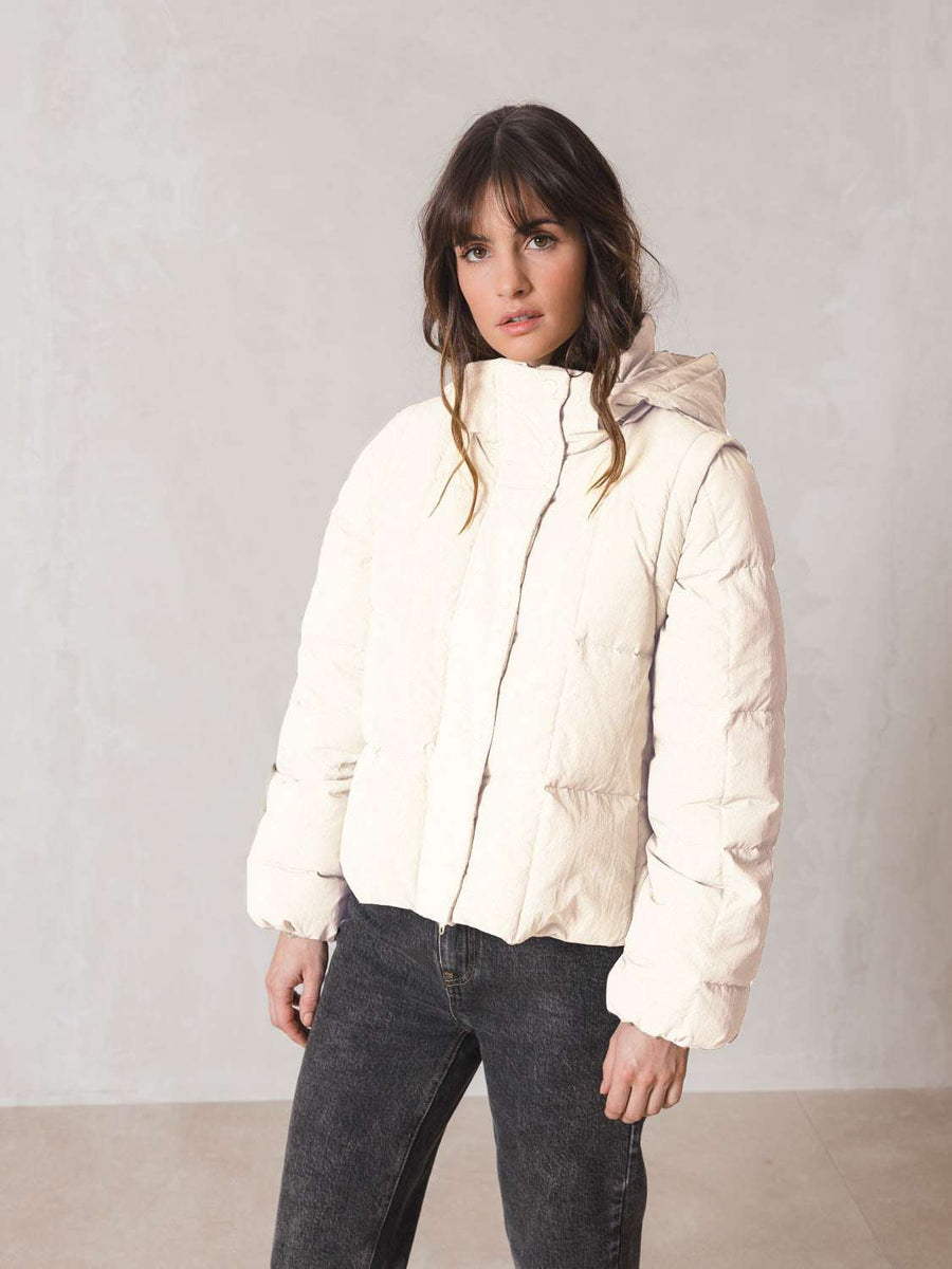 Indi and Cold Crop Puffer Convertible Jacket Crudo