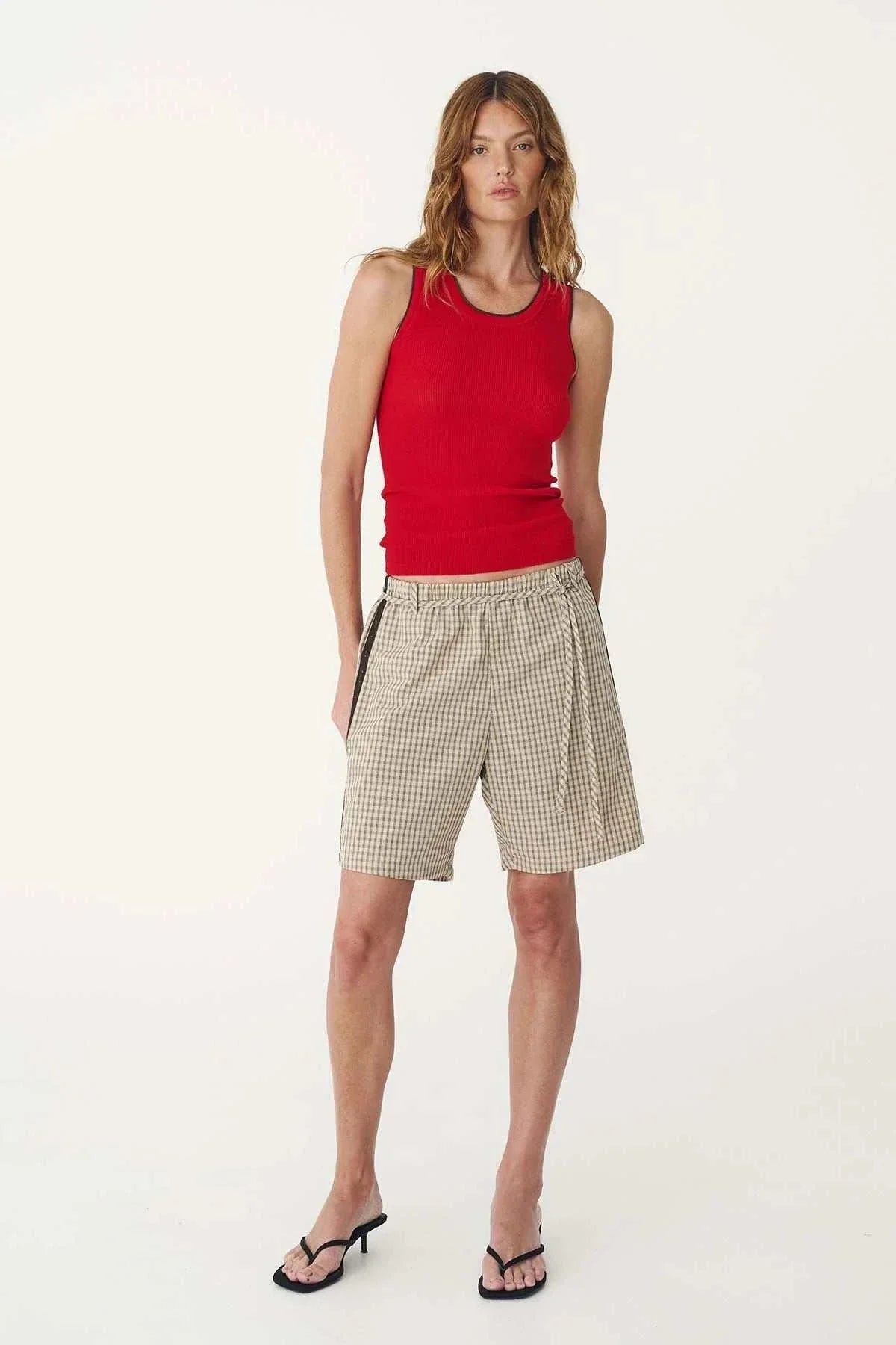 Rowie Zoe Contrast Knit Tank Flame Red