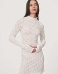 Rowie Galo Flower Lace Mini Long Sleeve Dress Creme