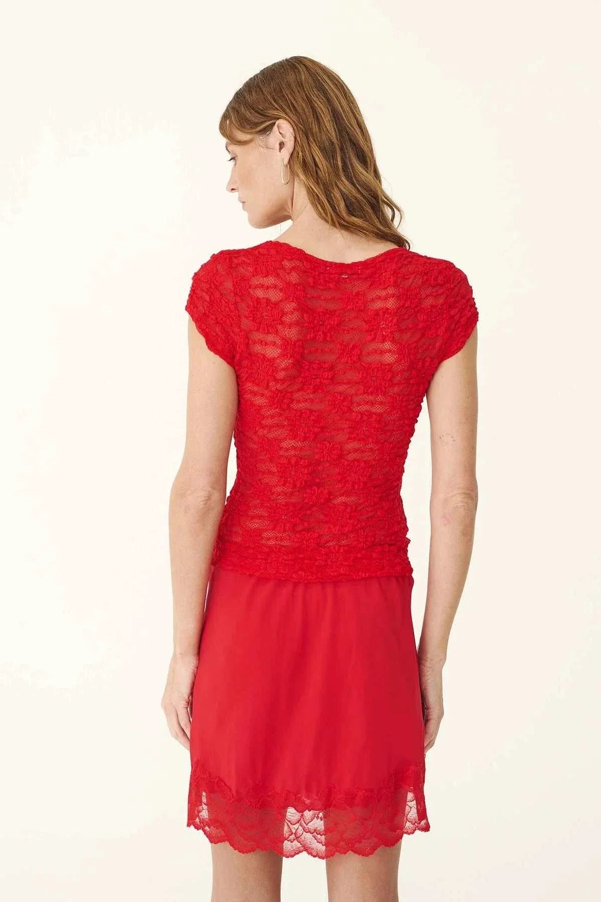 Rowie Galo Sunflower Lace Tee Flame Red