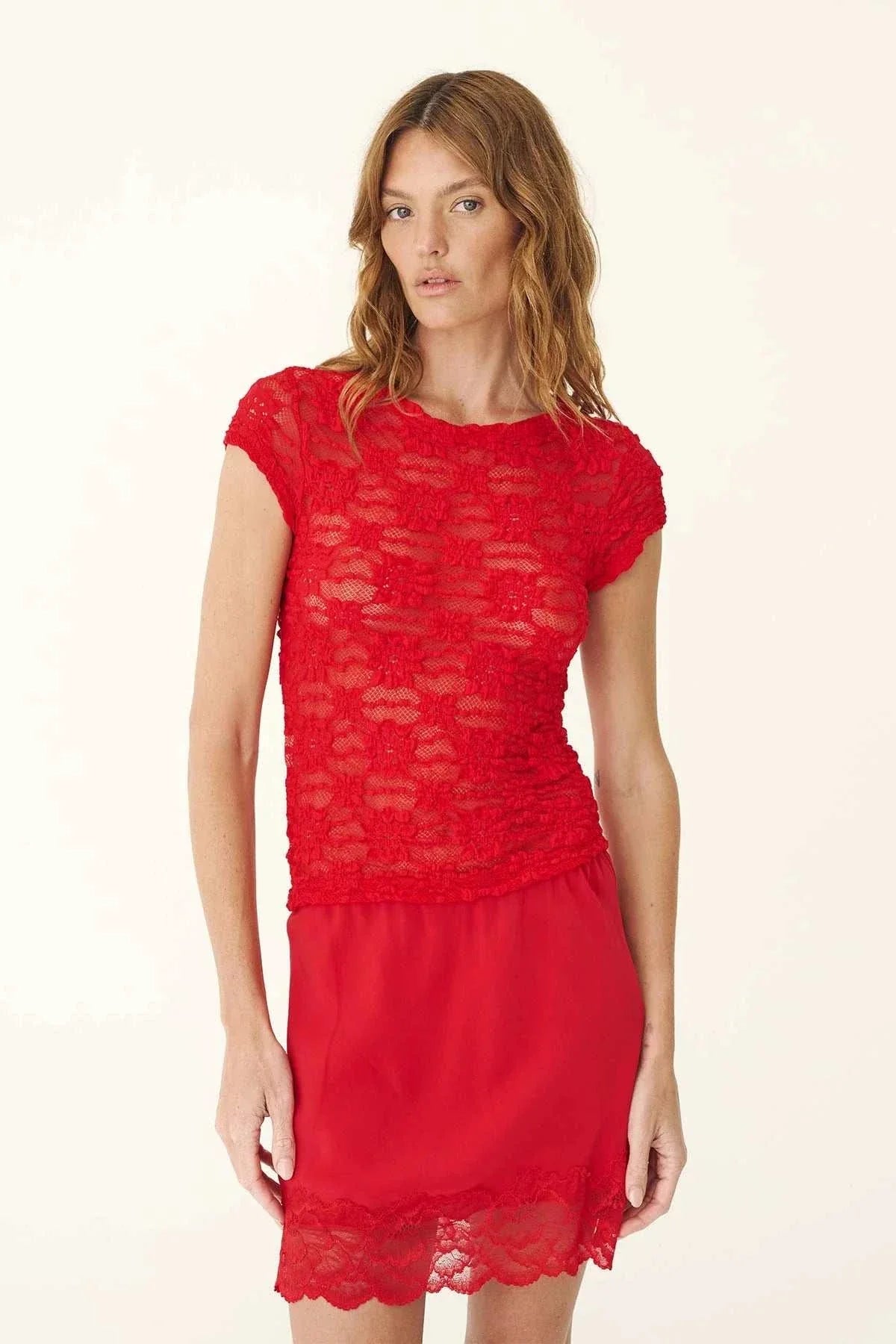 Rowie Galo Sunflower Lace Tee Flame Red