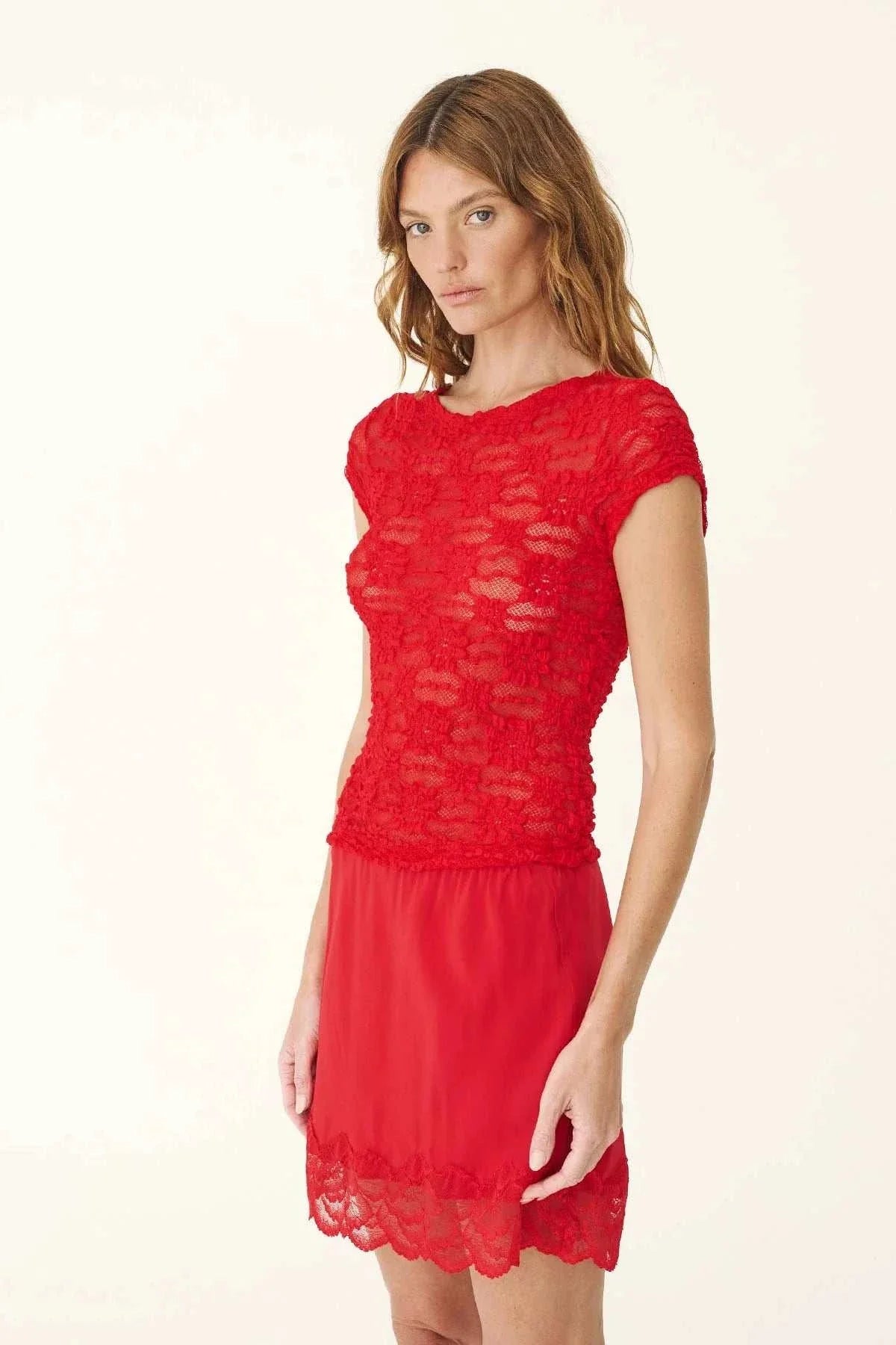 Rowie Galo Sunflower Lace Tee Flame Red