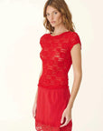 Rowie Galo Sunflower Lace Tee Flame Red