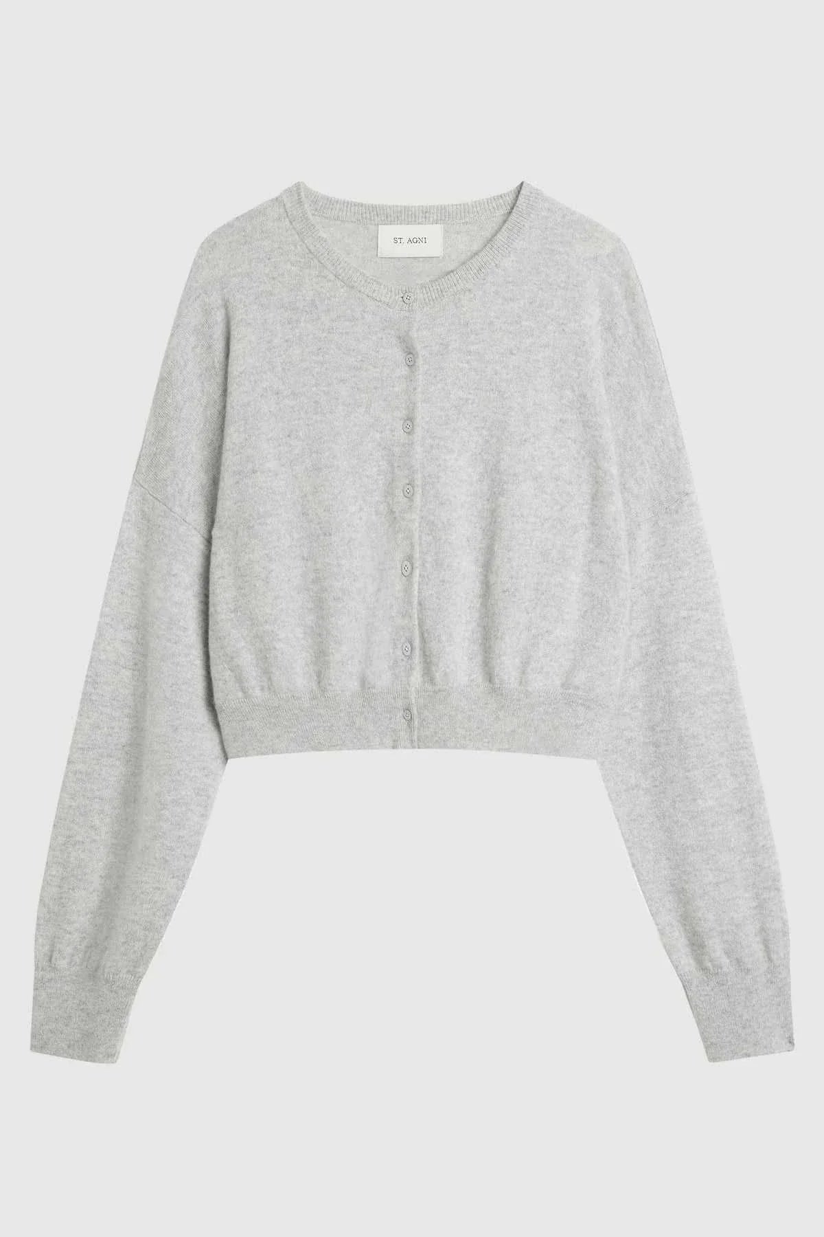 St Agni Cashmere Relaxed Cropped Cardigan Grey Marle