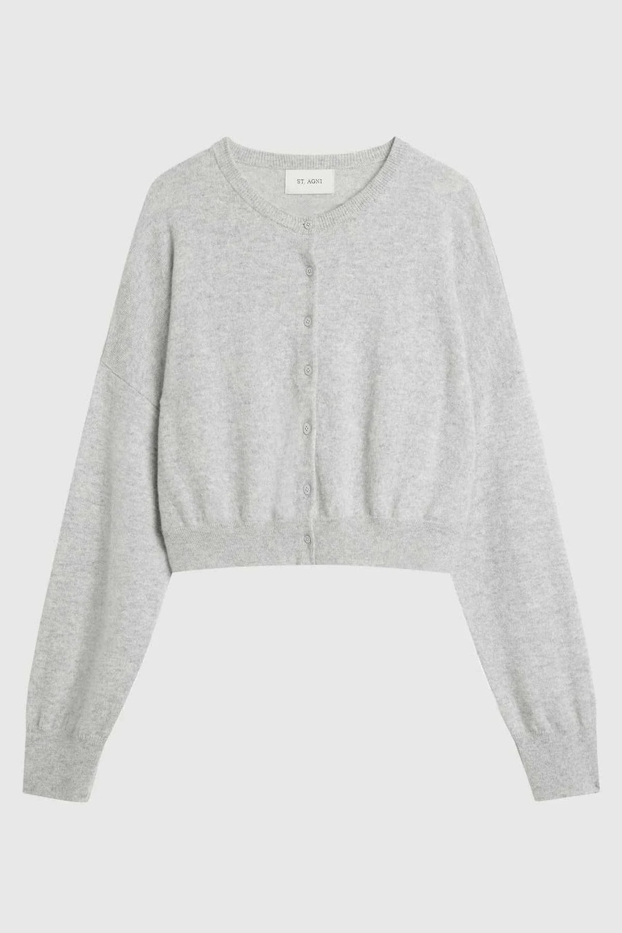St Agni Cashmere Relaxed Cropped Cardigan Grey Marle