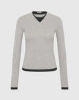 St Agni Organic Cotton V Neck Long Sleeve Top Grey Marle