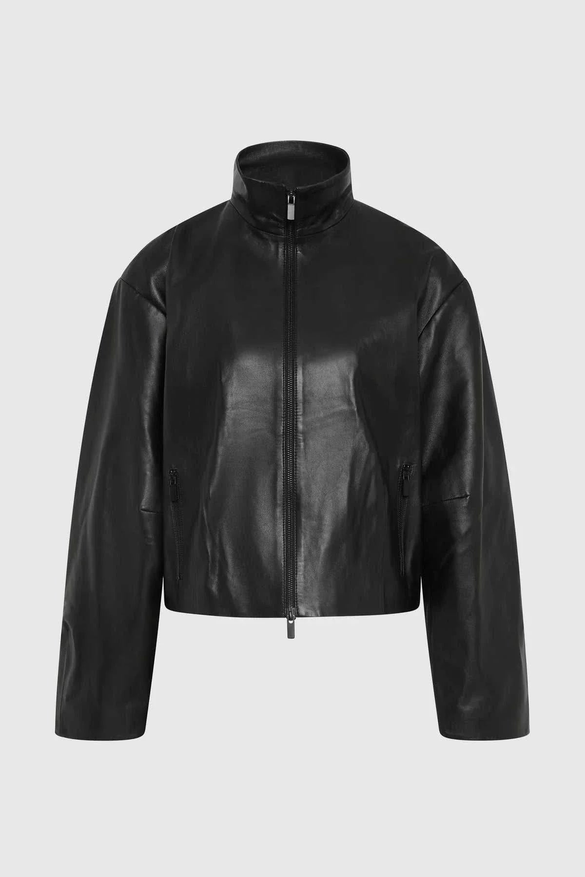 St Agni Cocoon Zip Leather Jacket Black