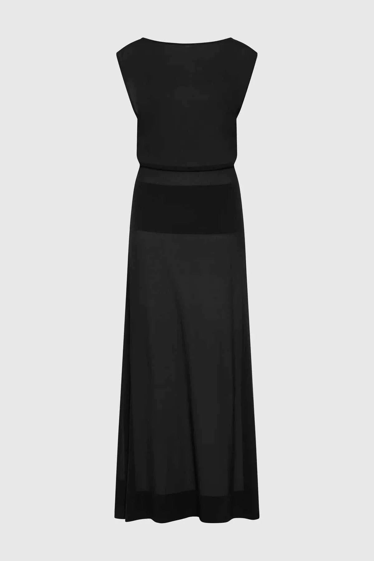 St Agni Stretch Silk Bateau Dress Black