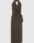St Agni Halter Wrap Backless Dress Wood