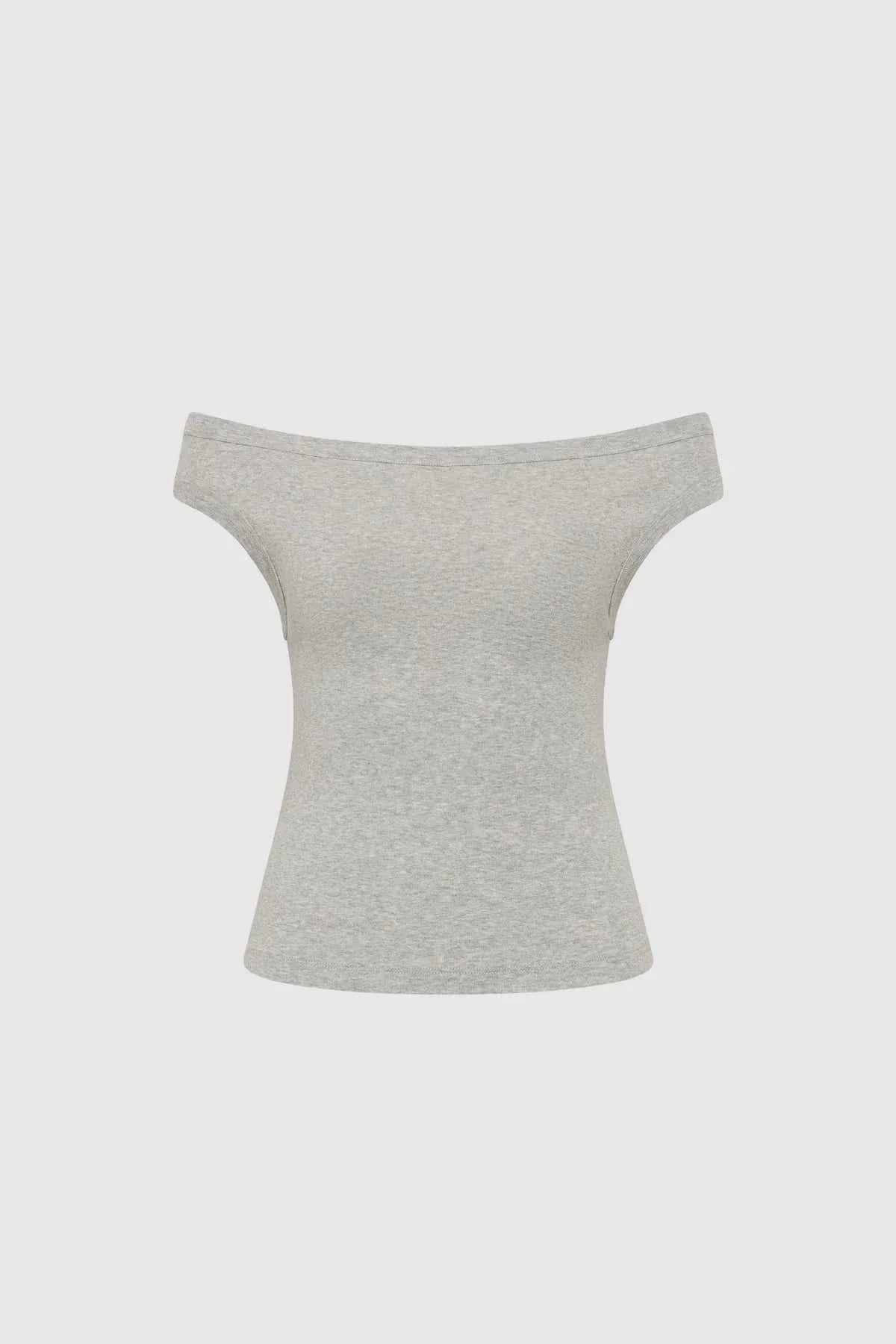 St Agni Organic Cotton Off Shoulder Top Grey Marle