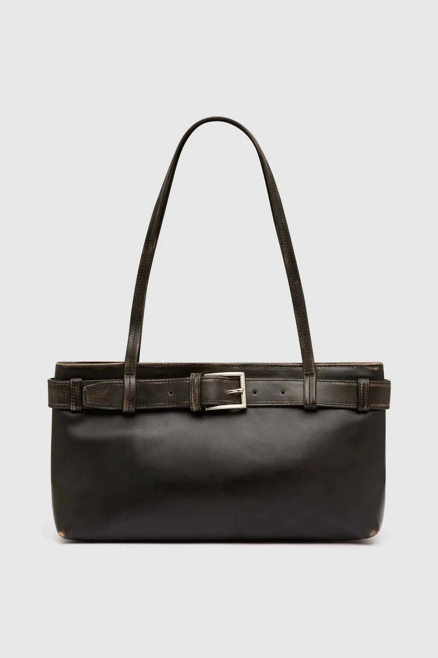 St Agni Brushed Belt Detail Baguette Black