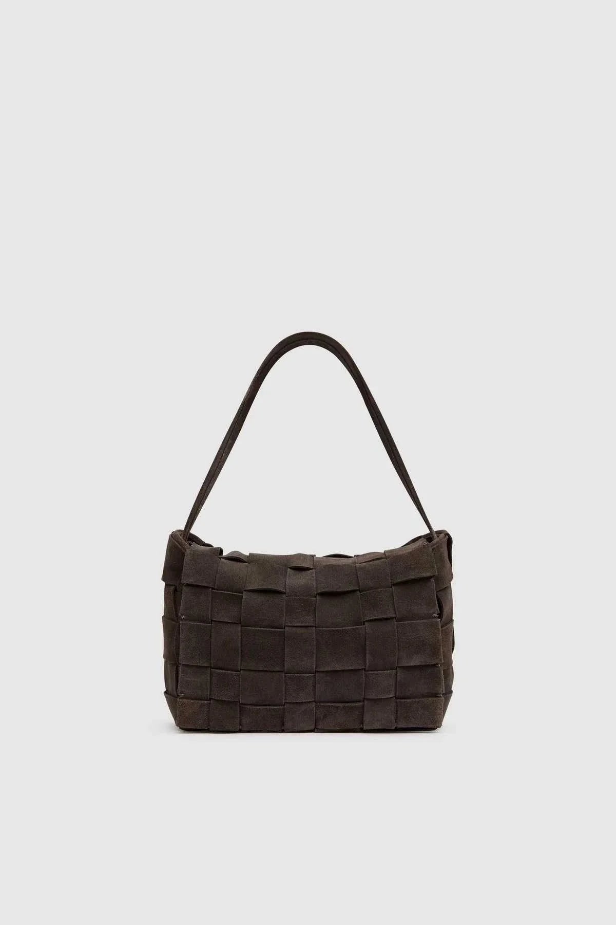 St Agni Suede Woven Envelope Mini Tote Coffee
