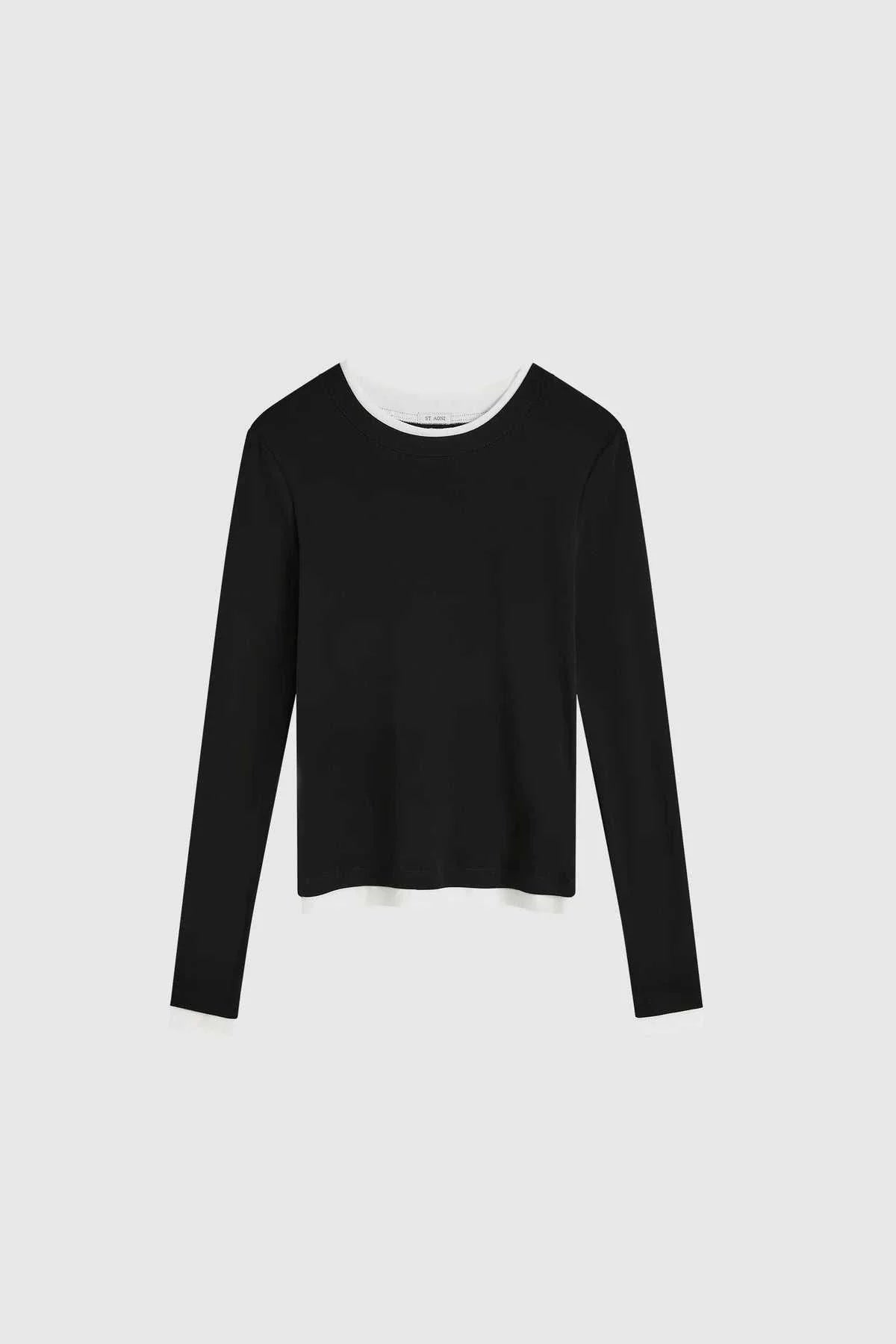 St Agni Organic Cotton Layered Long Sleeve Top Black