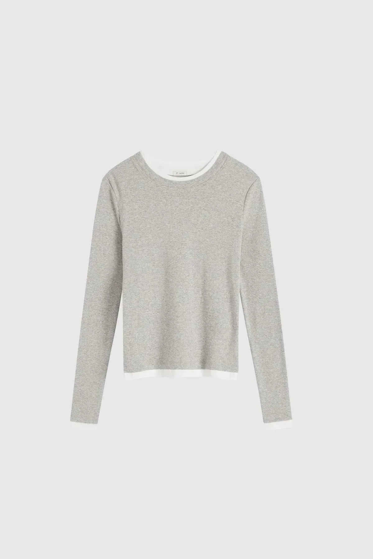 St Agni Organic Cotton Layered Long Sleeve Top Grey Marle