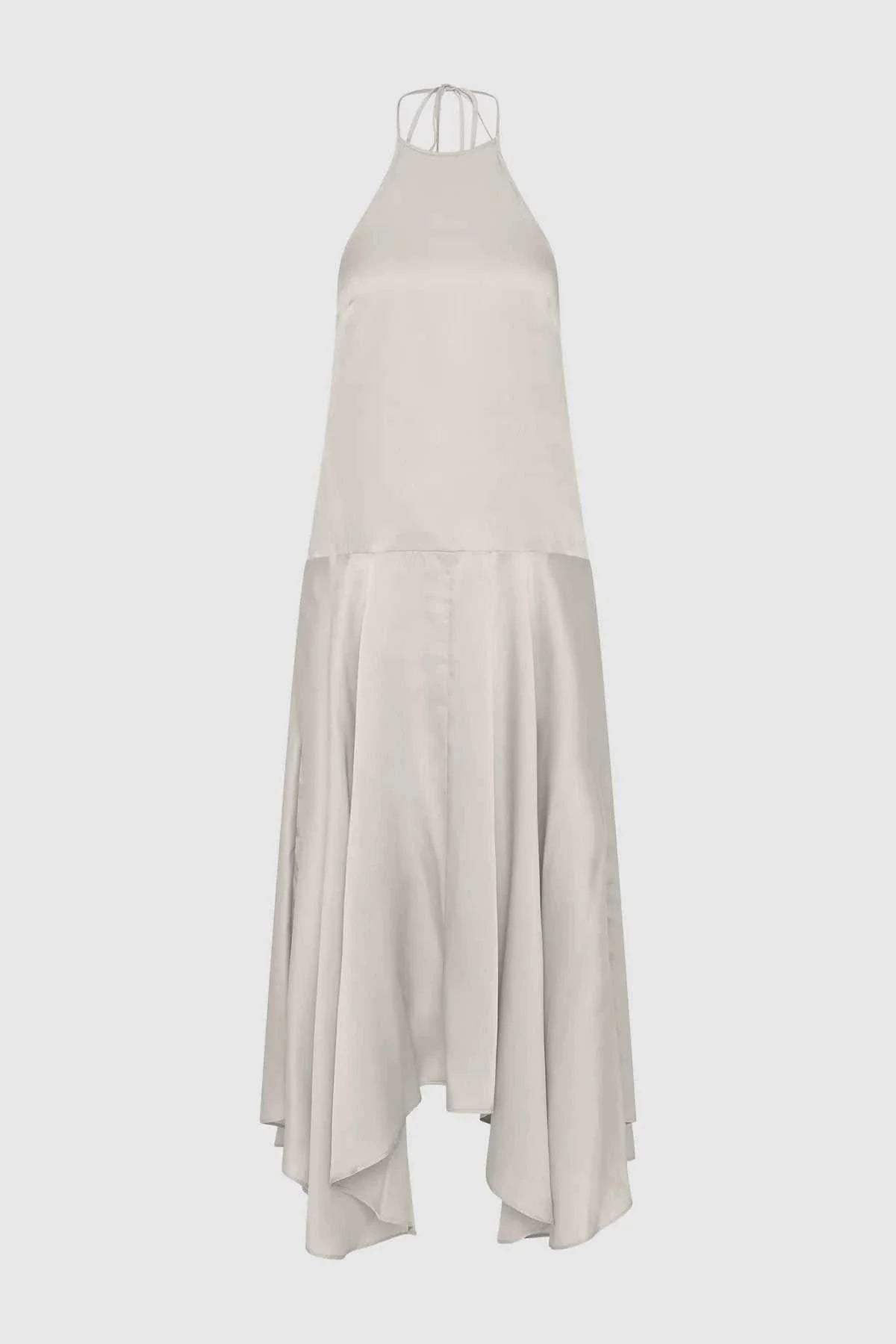 St Agni Silk Handkerchief Halter Dress Stone