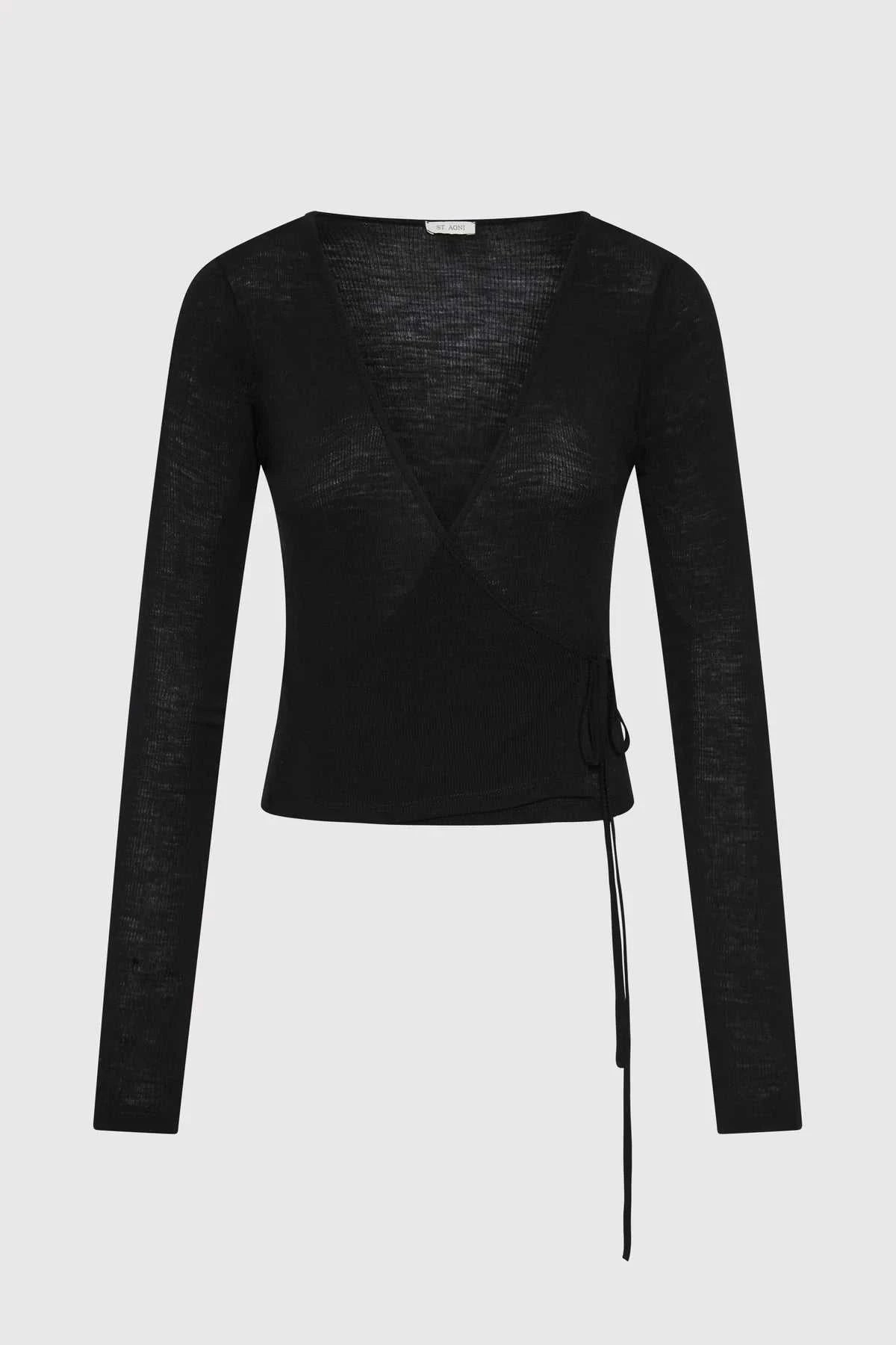 St Agni Baby Wool Wrap Top Black