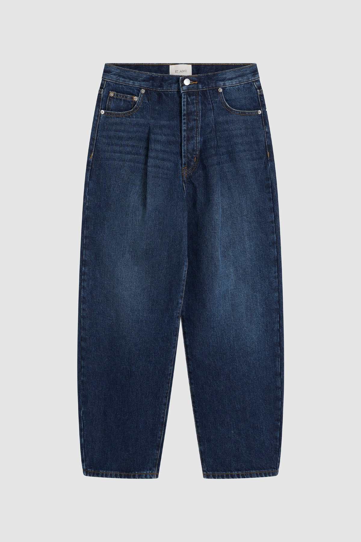 St Agni Mid Rise Pleat Barrel Jeans Dark Indigo