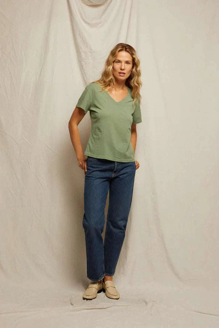 Perfectwhitetee Hendrix Short Sleeve V Neck Aloe