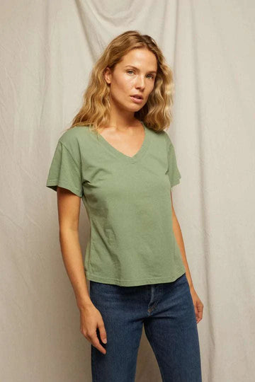 Perfectwhitetee Hendrix Short Sleeve V Neck Aloe