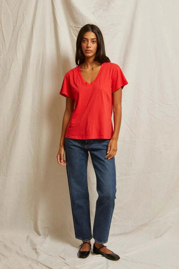 Perfectwhitetee Hendrix Cotton Boxy V Neck Tee Poppy Red