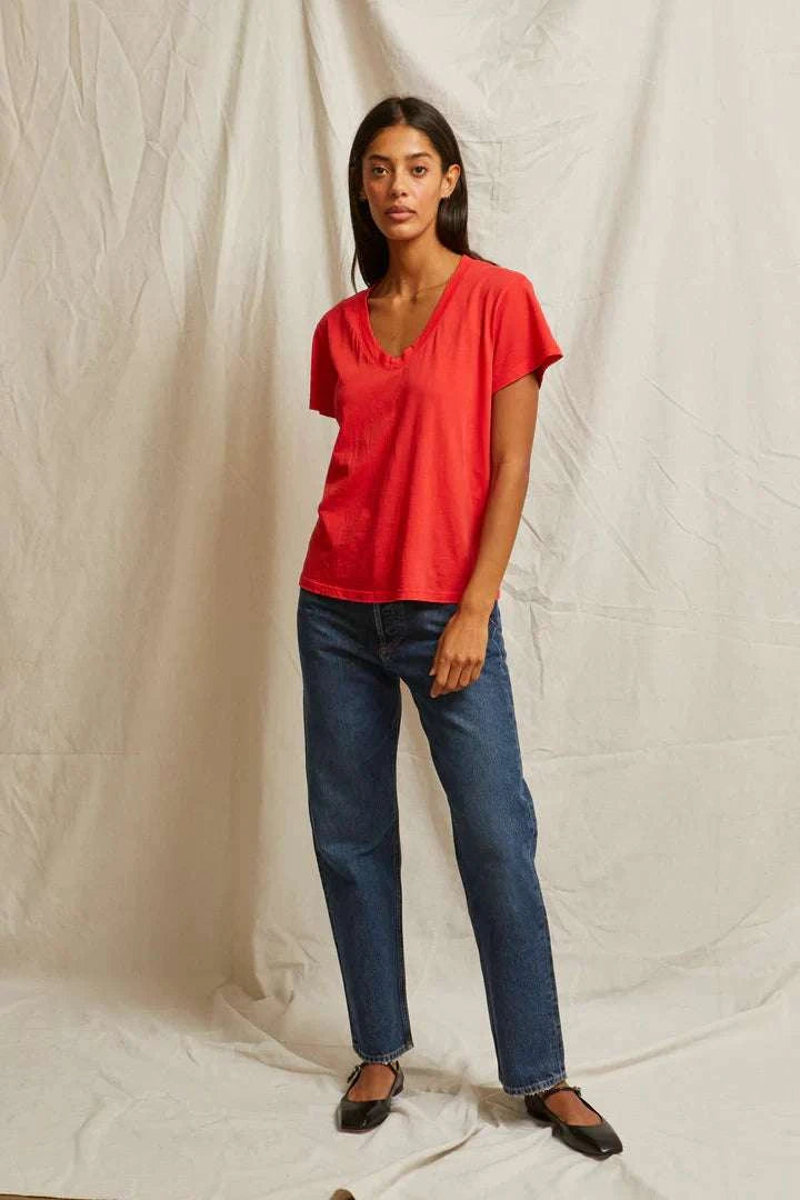 Perfectwhitetee Hendrix Cotton Boxy V Neck Tee Poppy Red
