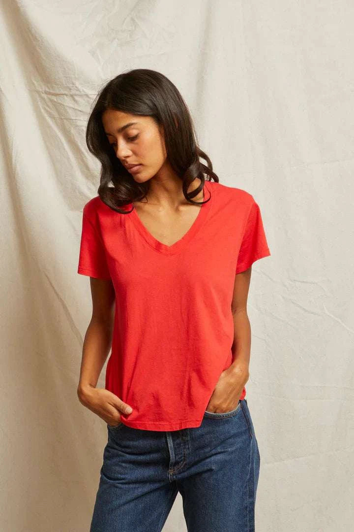 Perfectwhitetee Hendrix Cotton Boxy V Neck Tee Poppy Red
