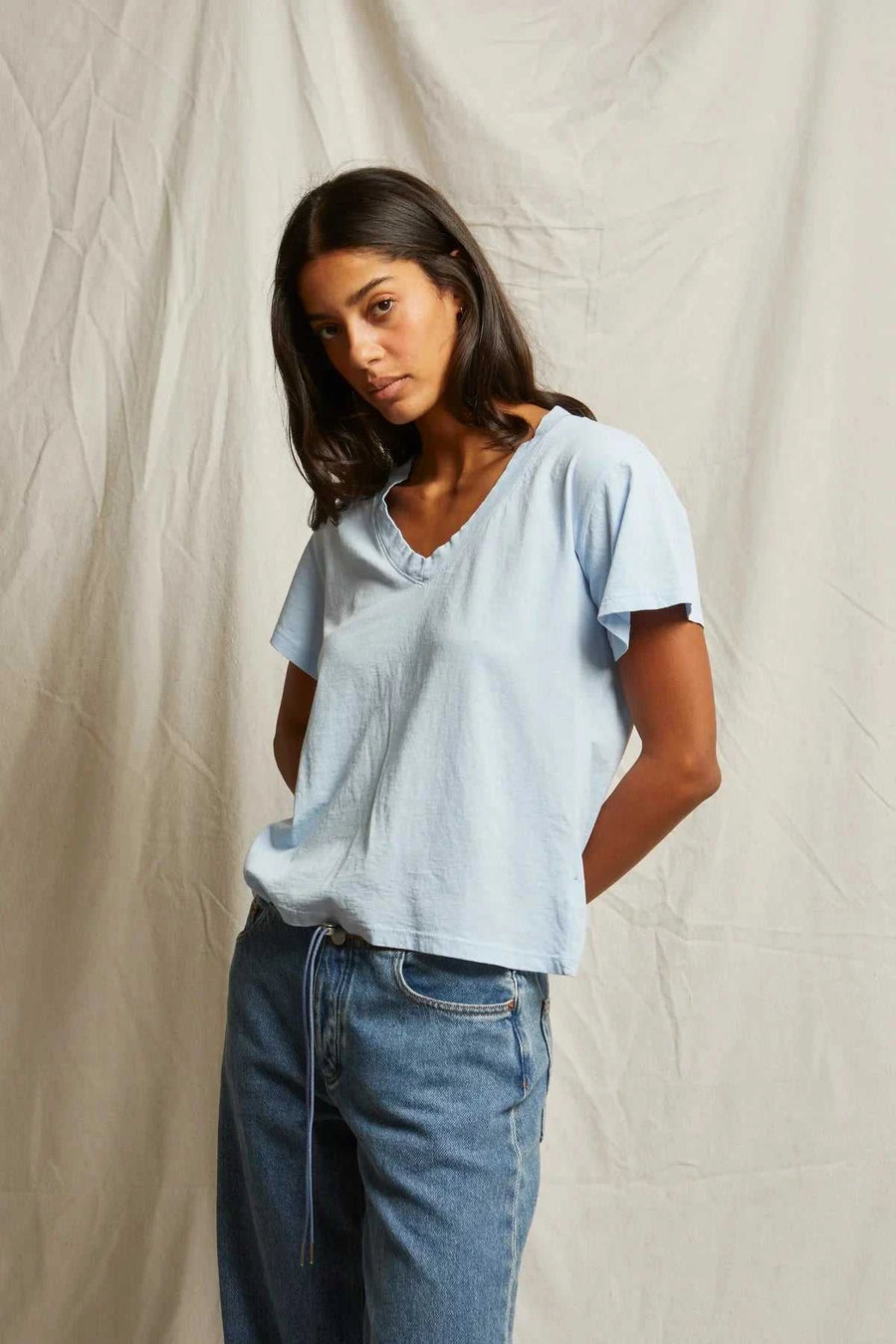 Perfectwhitetee Hendrix Cotton Boxy V Neck Tee Sky Blue