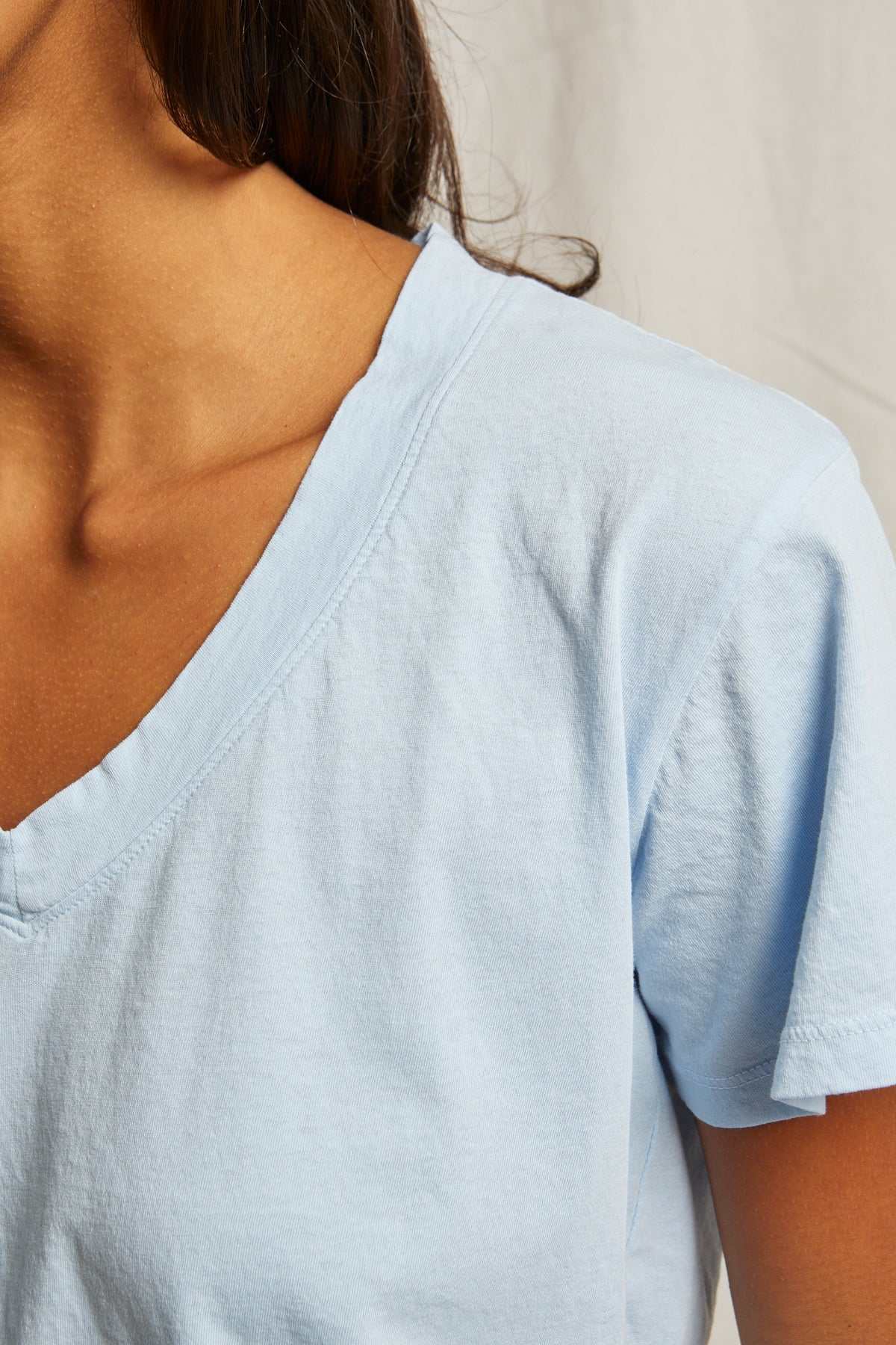 Perfectwhitetee Hendrix Cotton Boxy V Neck Tee Sky Blue