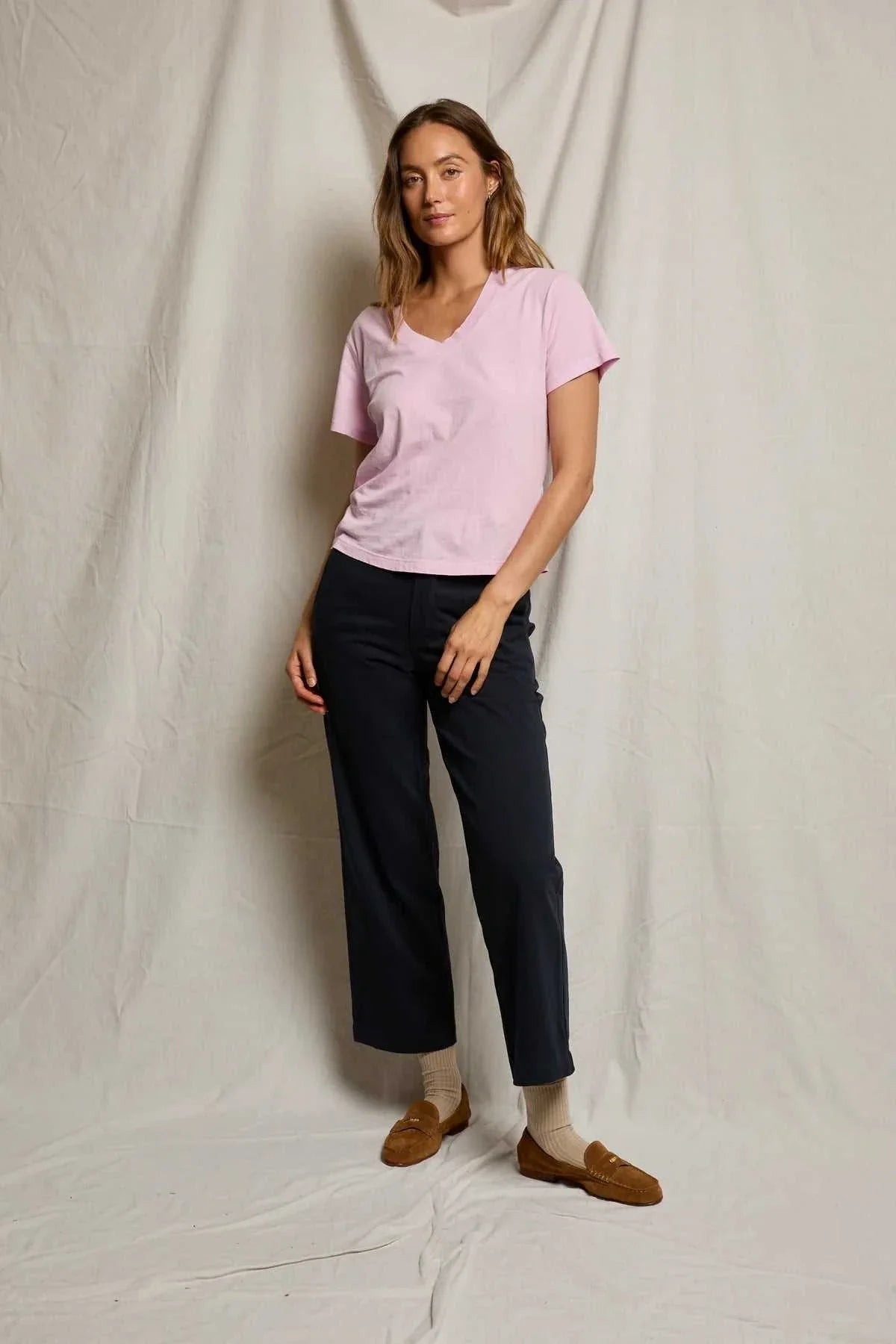 Perfectwhitetee Hendrix Cotton Boxy V Neck Tee Sugar Pink