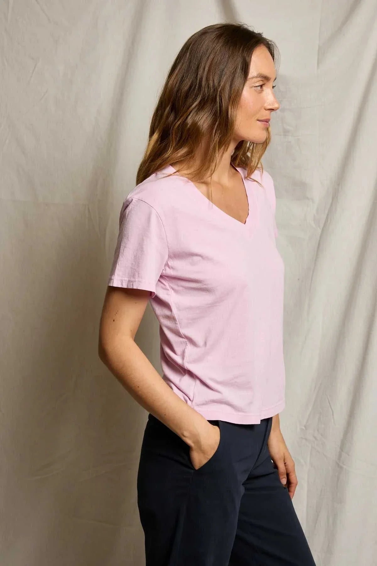 Perfectwhitetee Hendrix Cotton Boxy V Neck Tee Sugar Pink