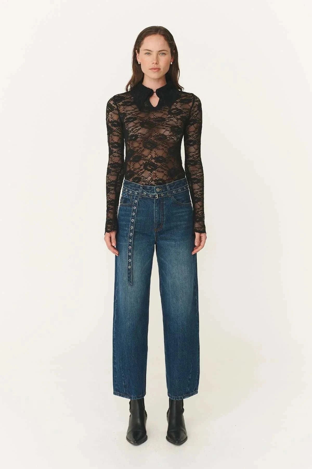 Rowie Charlotte Lace Top Noir