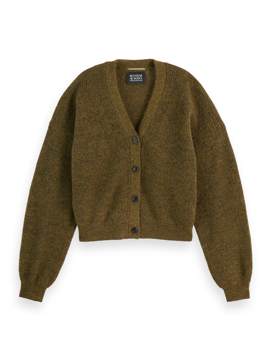 Scotch and Soda Fuzzy Relaxed Cardigan Olive Melange