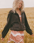 Spell Fontaine Leather Bomber Jacket Vintage Brown