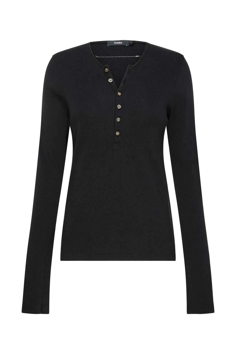 Bassike Slim Rib Placket Long Sleeve T/Shirt Black
