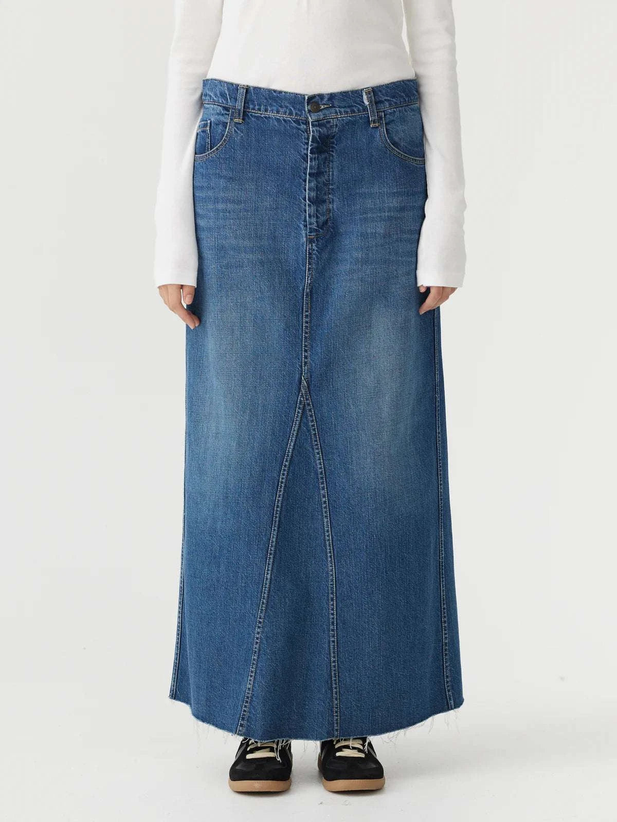 Bassike Maxi Panelled Denim Skirt Classic Vintage