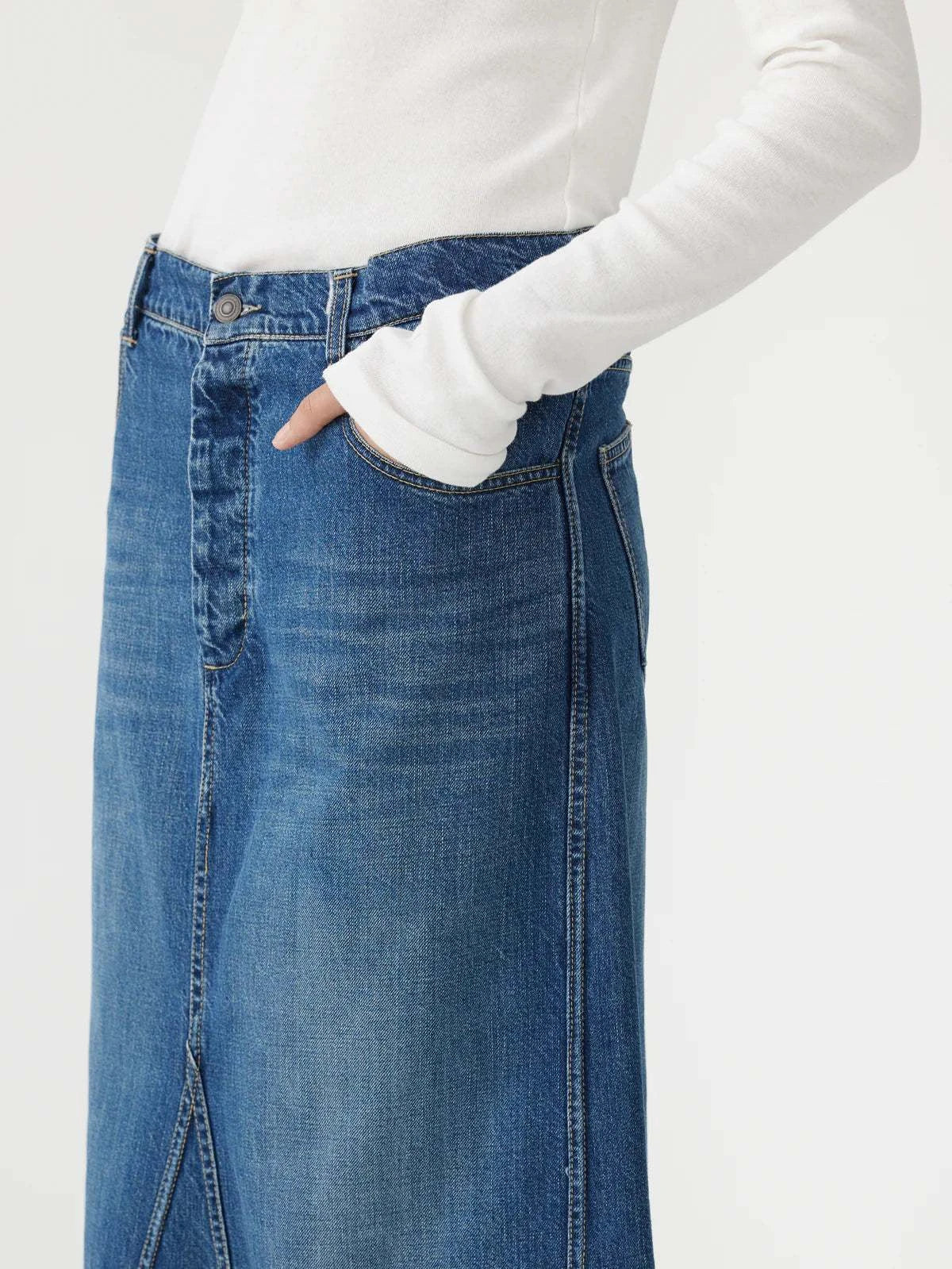 Bassike Maxi Panelled Denim Skirt Classic Vintage