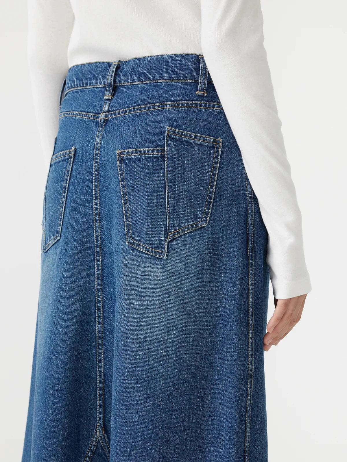 Bassike Maxi Panelled Denim Skirt Classic Vintage