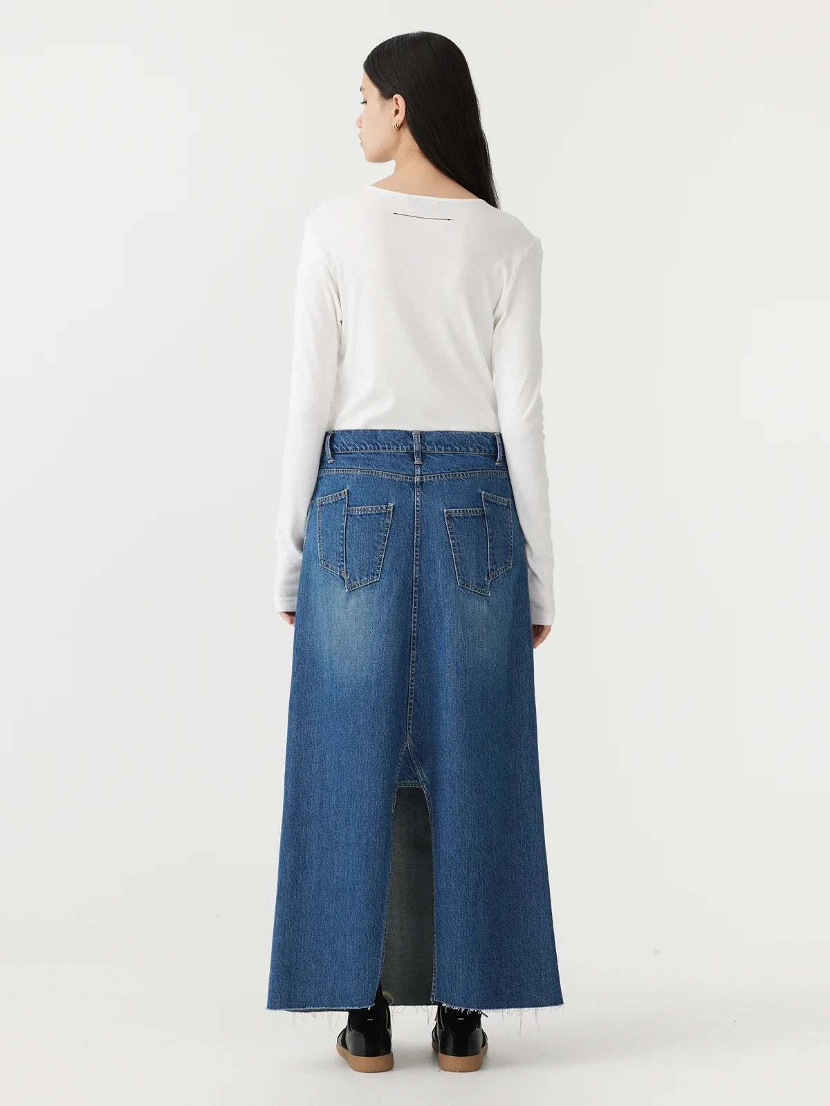 Bassike Maxi Panelled Denim Skirt Classic Vintage