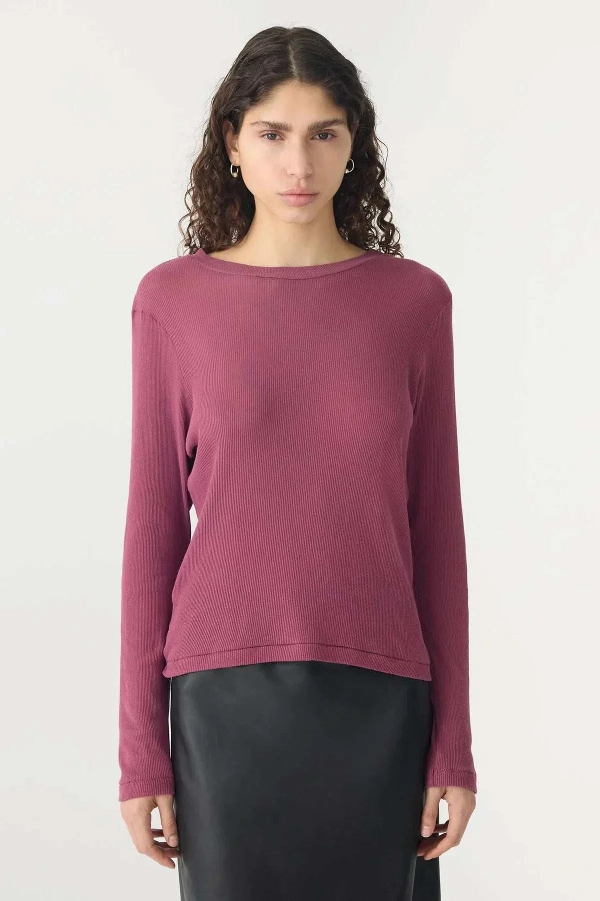 Bassike Boyfriend Htg Long Sleeve T Shirt Faded Plum