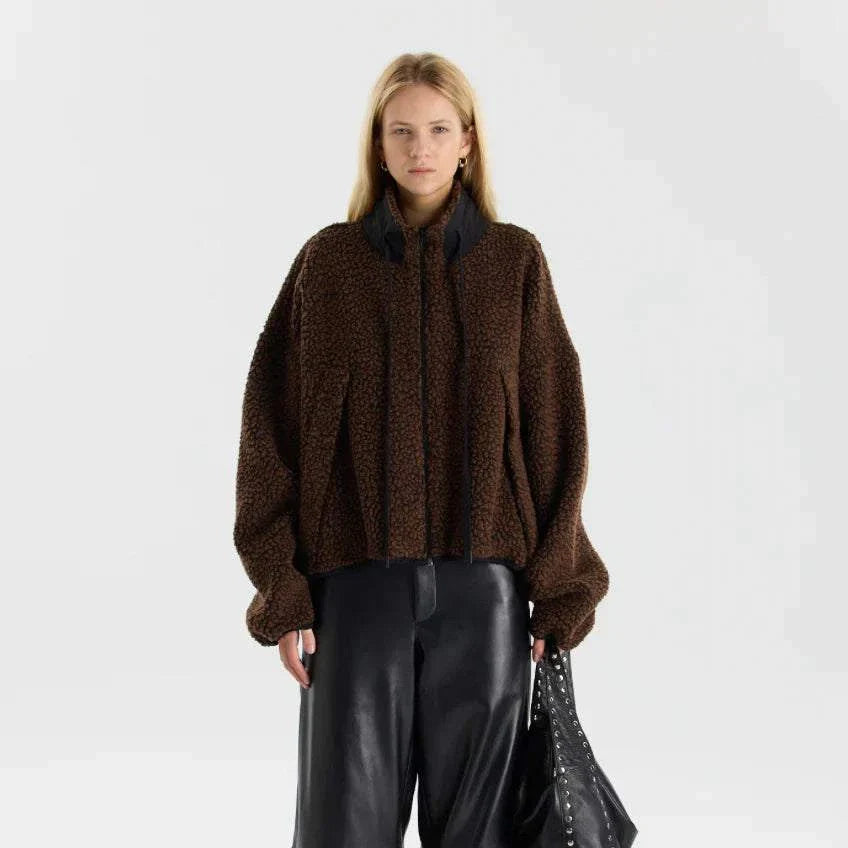 Bassike Boiled Wool Zip Chocolate Brown