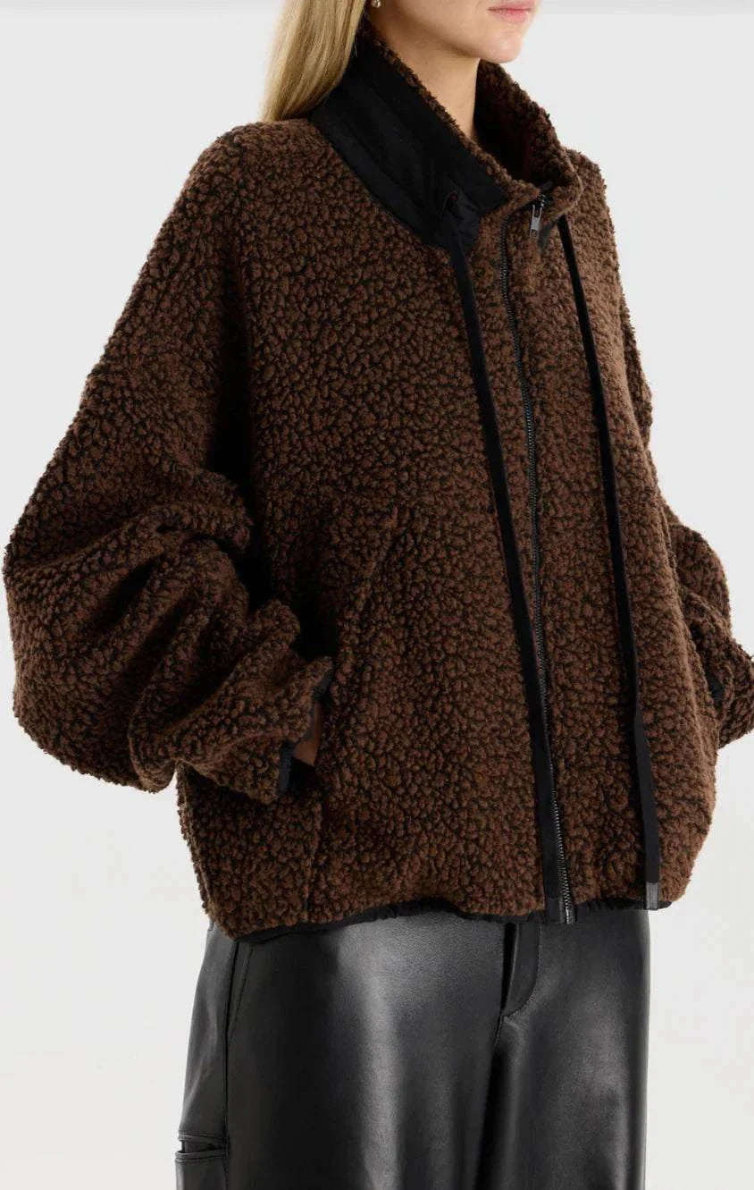 Bassike Boiled Wool Zip Chocolate Brown