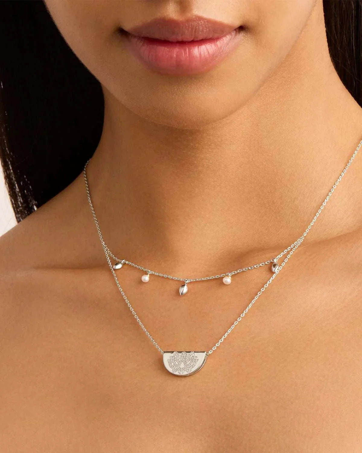 By Charlotte Sterling Silver Live In Peace Lotus Necklace