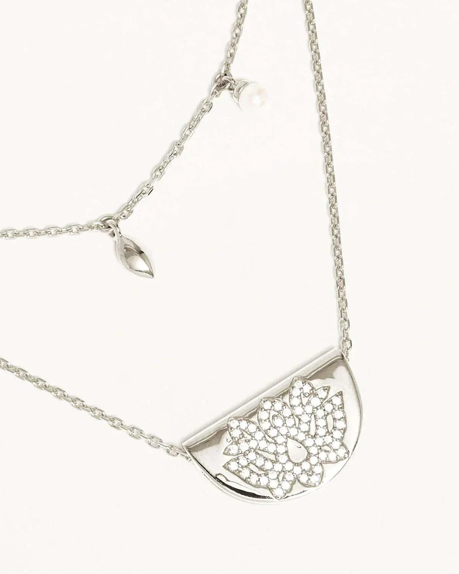 By Charlotte Sterling Silver Live In Peace Lotus Necklace