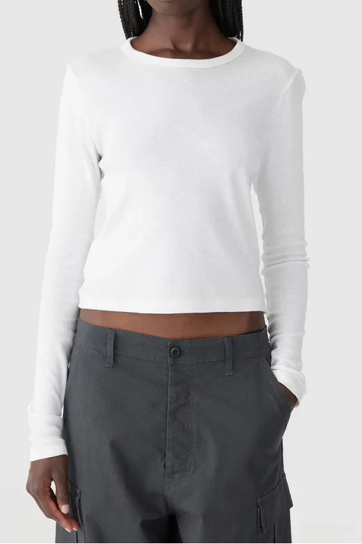 Bassike Slim Fit Rib Long Sleeve Baby T Shirt White