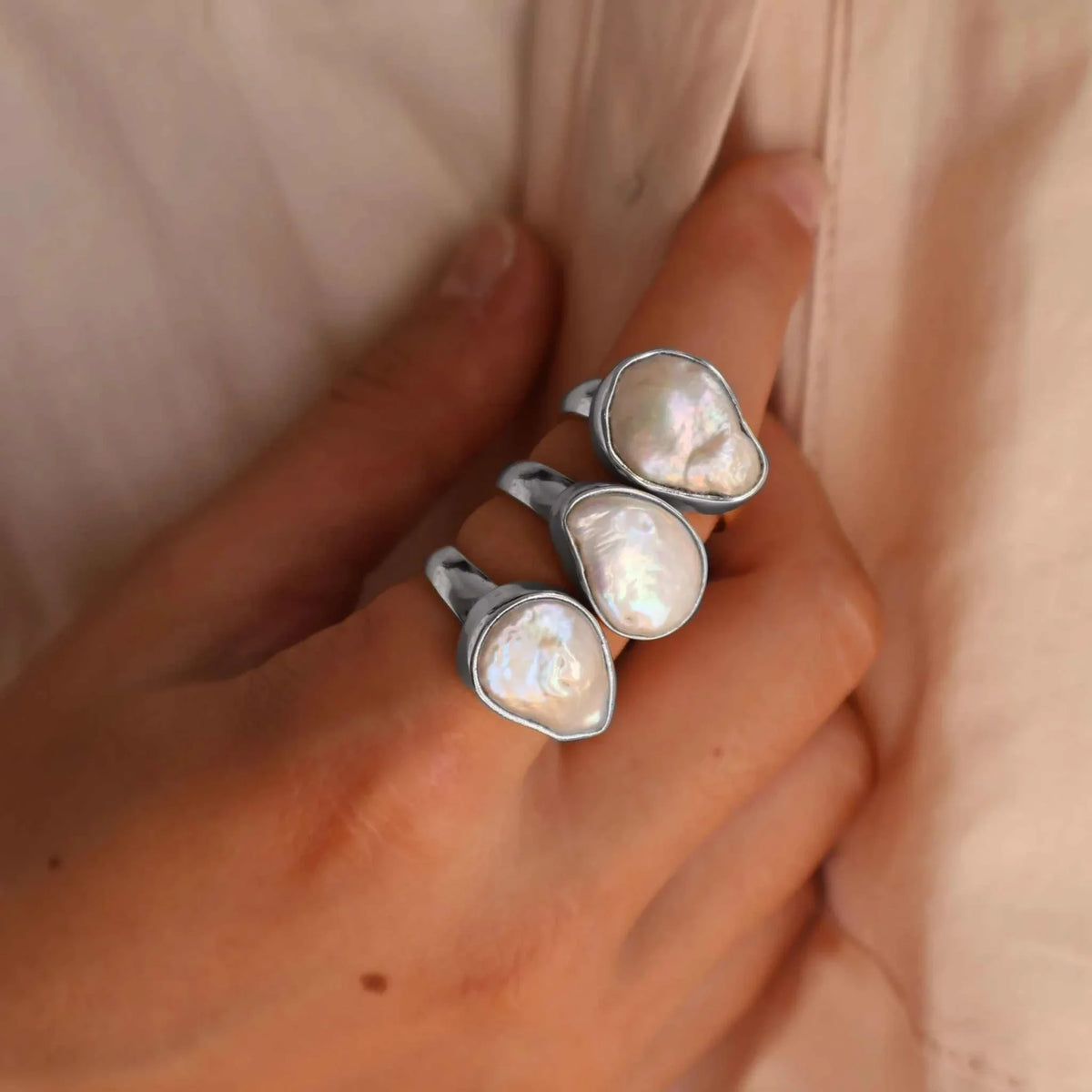 Murkani Of the Sea Baroque Pearl Ring Silver