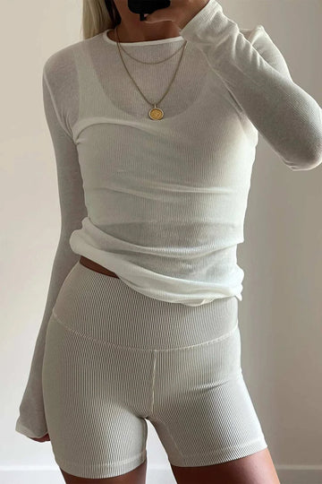 Rib Hemp Jersey Long Sleeve Top White